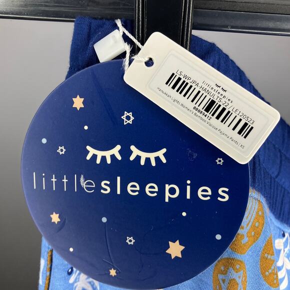 NWT LITTLE SLEEPIES Women's Bamboo Pajama Pants Hanukkah Lights Blue XS - Picture 3 of 5